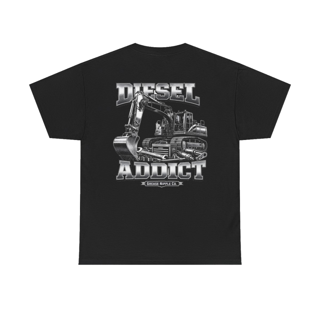 Back artwork on DIESEL ADDICT Excavator Tools Of The Trade Heavy Cotton Tee in Black