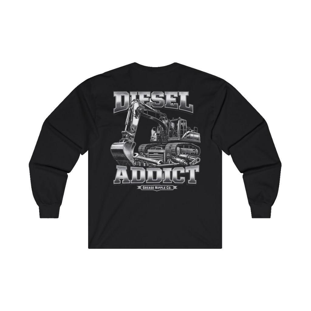 Back artwork on DIESEL ADDICT Excavator Tools Of The Trade Heavy Cotton Long Sleeve in Black