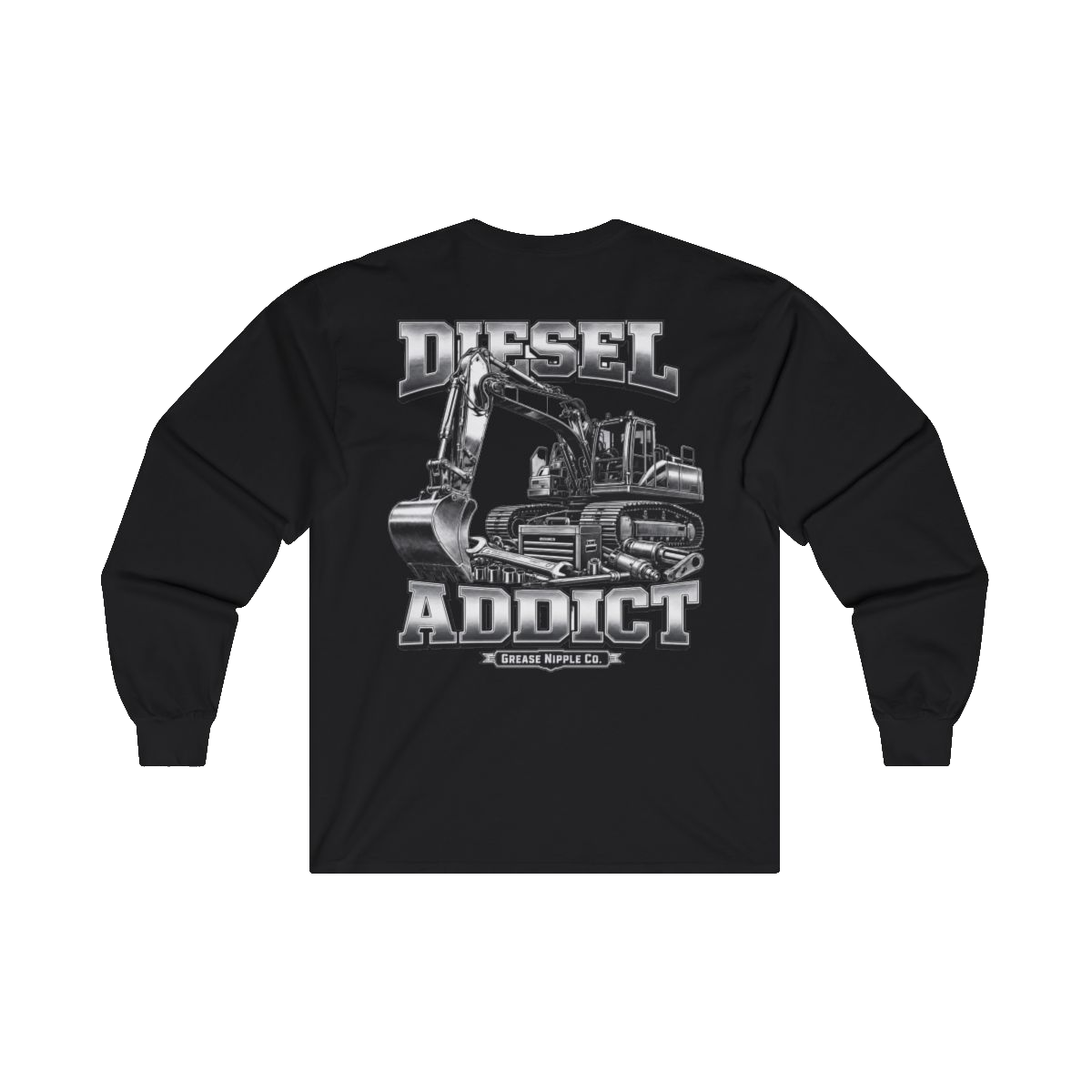 Back artwork on DIESEL ADDICT Excavator Tools Of The Trade Heavy Cotton Long Sleeve in Black