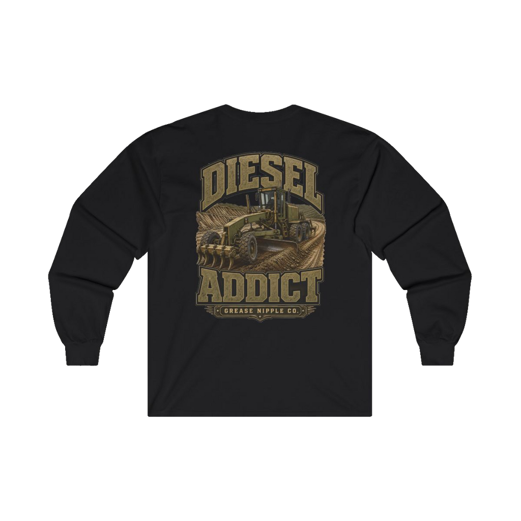 Back artwork on DIESEL ADDICT Motor Grader Heavy Cotton Long Sleeve in Black