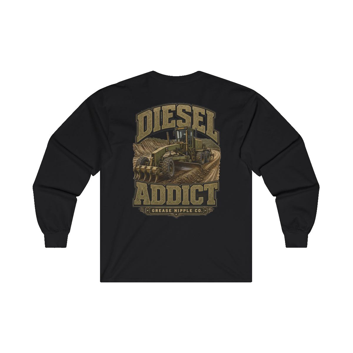 Back artwork on DIESEL ADDICT Motor Grader Heavy Cotton Long Sleeve in Black