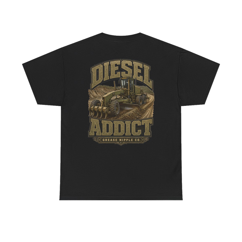 Back artwork on DIESEL ADDICT Motor Grader Heavy Cotton Tee in Black