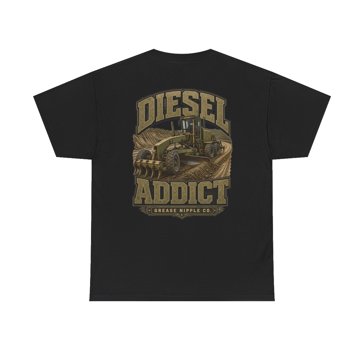 Back artwork on DIESEL ADDICT Motor Grader Heavy Cotton Tee in Black