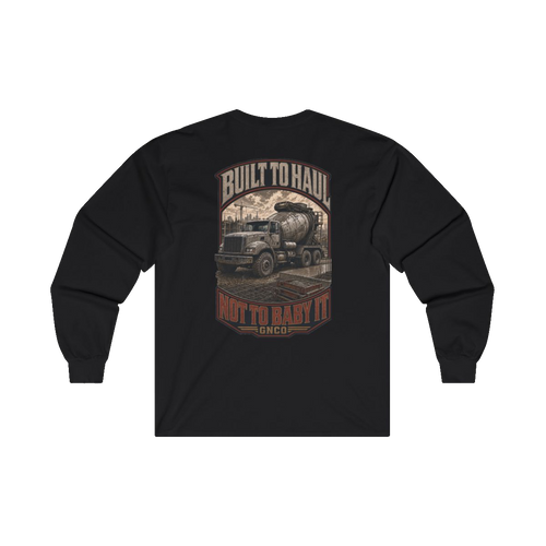 Back artwork on BUILT TO HAUL Concrete Mixer Heavy Cotton Long Sleeve in Black