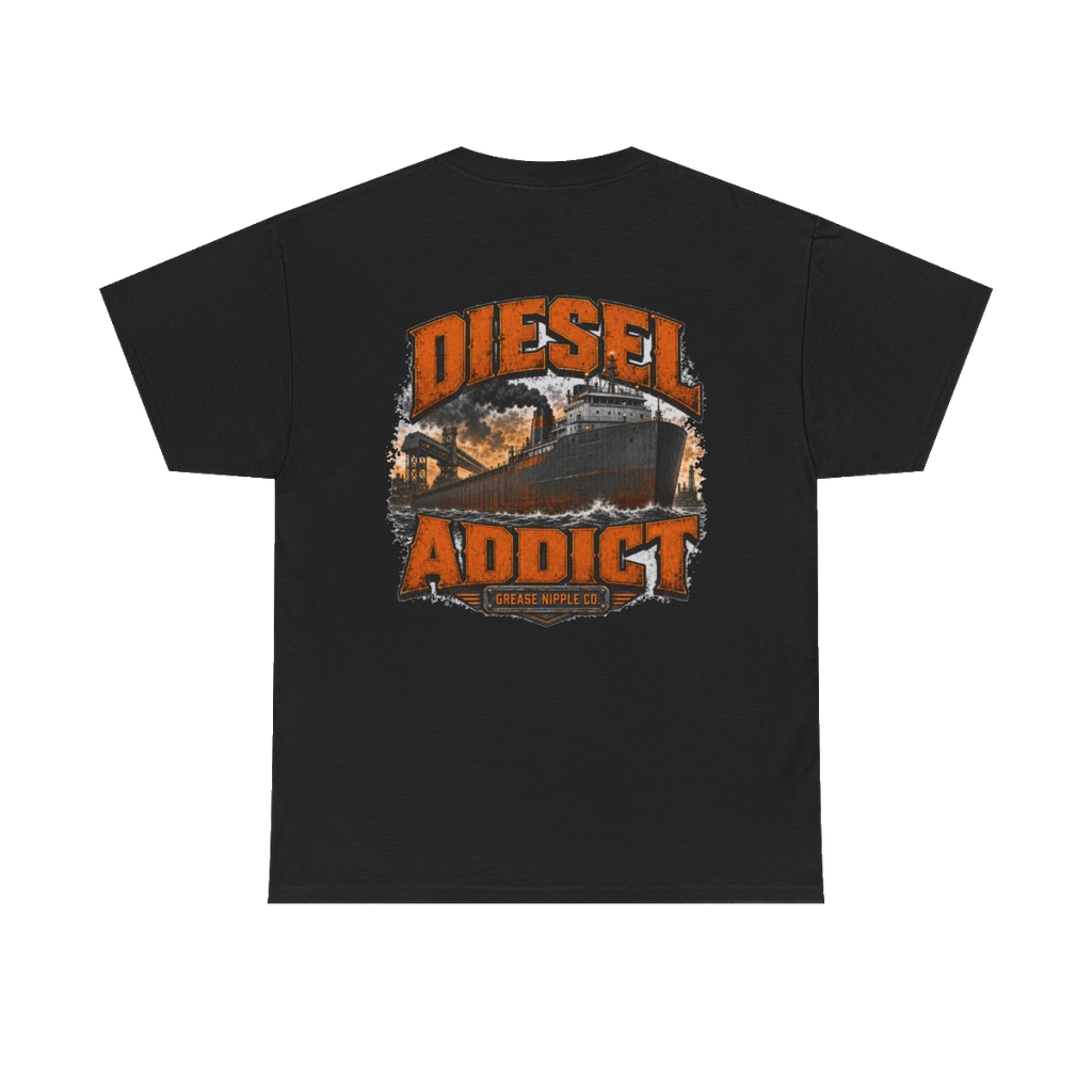 Back artwork on DIESEL ADDICT Lake Freighter Heavy Cotton Tee in Black