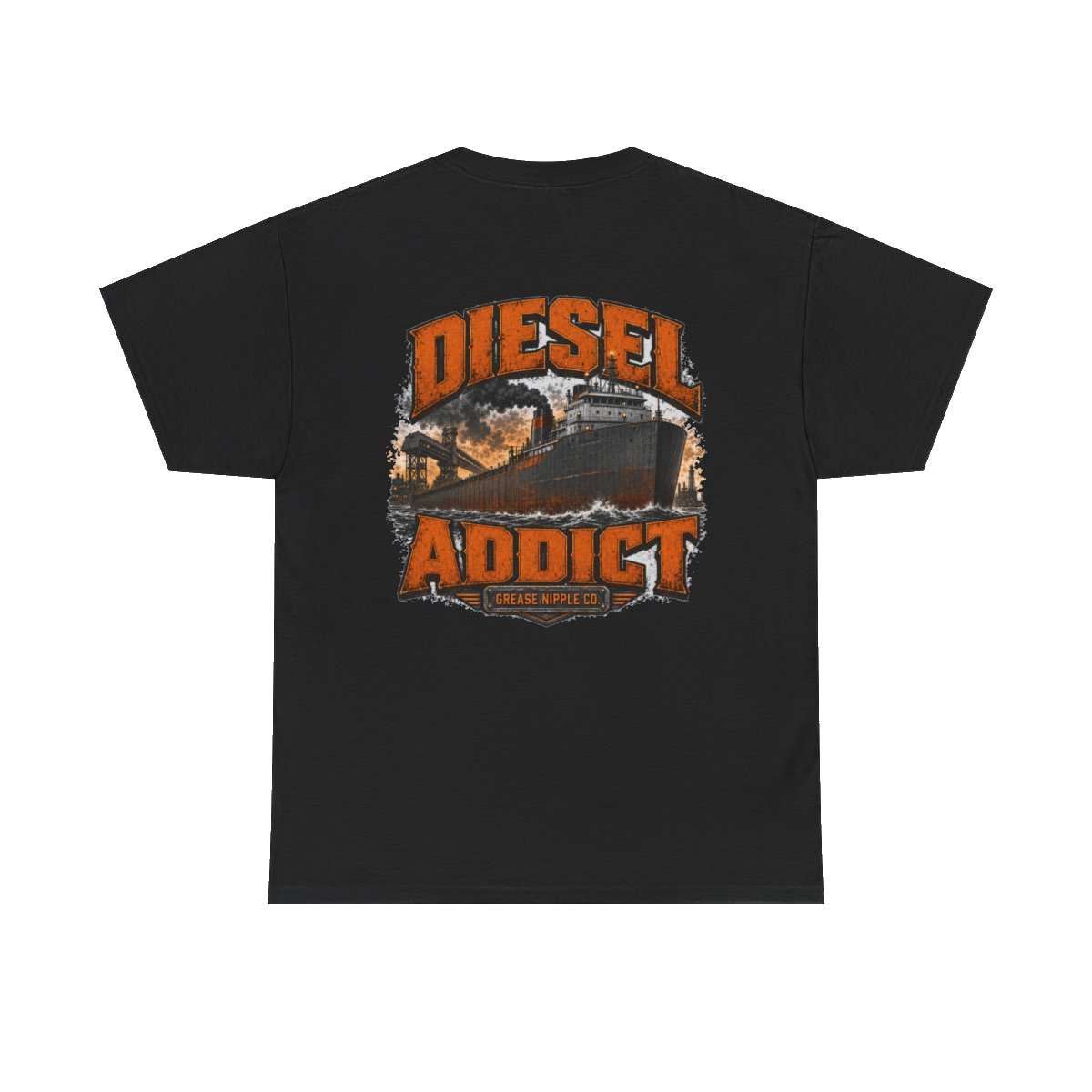 Back artwork on DIESEL ADDICT Lake Freighter Heavy Cotton Tee in Black