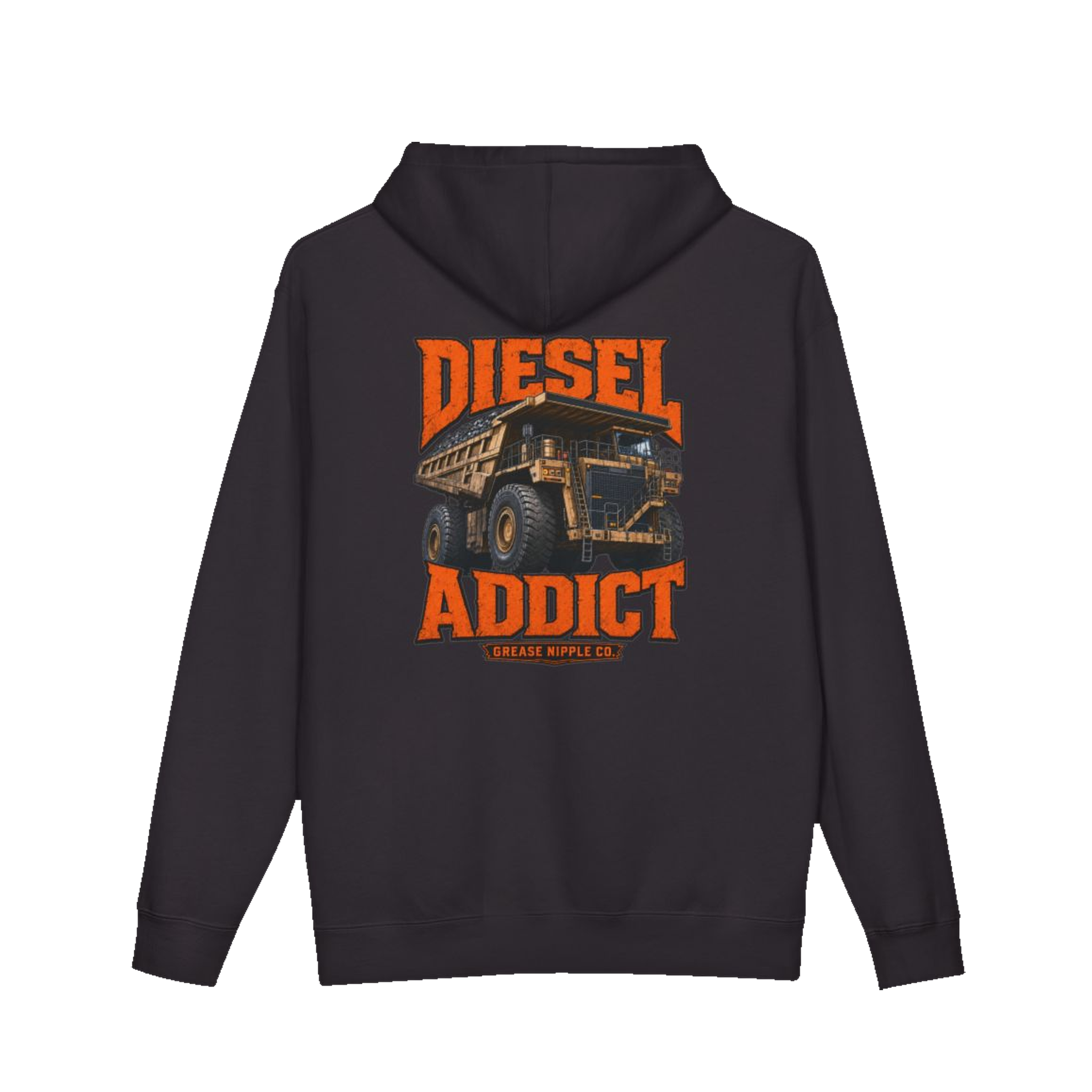 Back artwork on DIESEL ADDICT™ Quarry Haul Truck Hoodie in Black