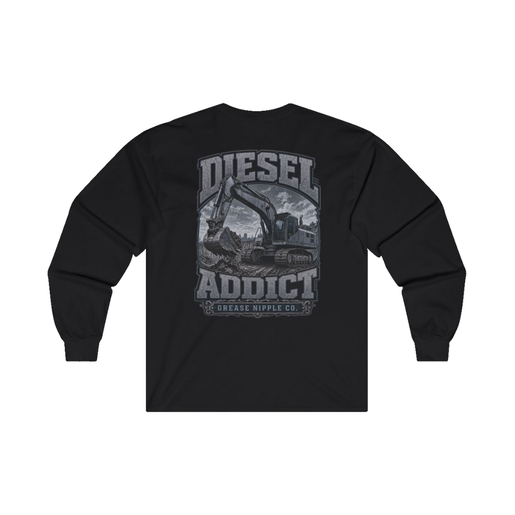 Back artwork on DIESEL ADDICT Excavator Heavy Cotton Long Sleeve in Black