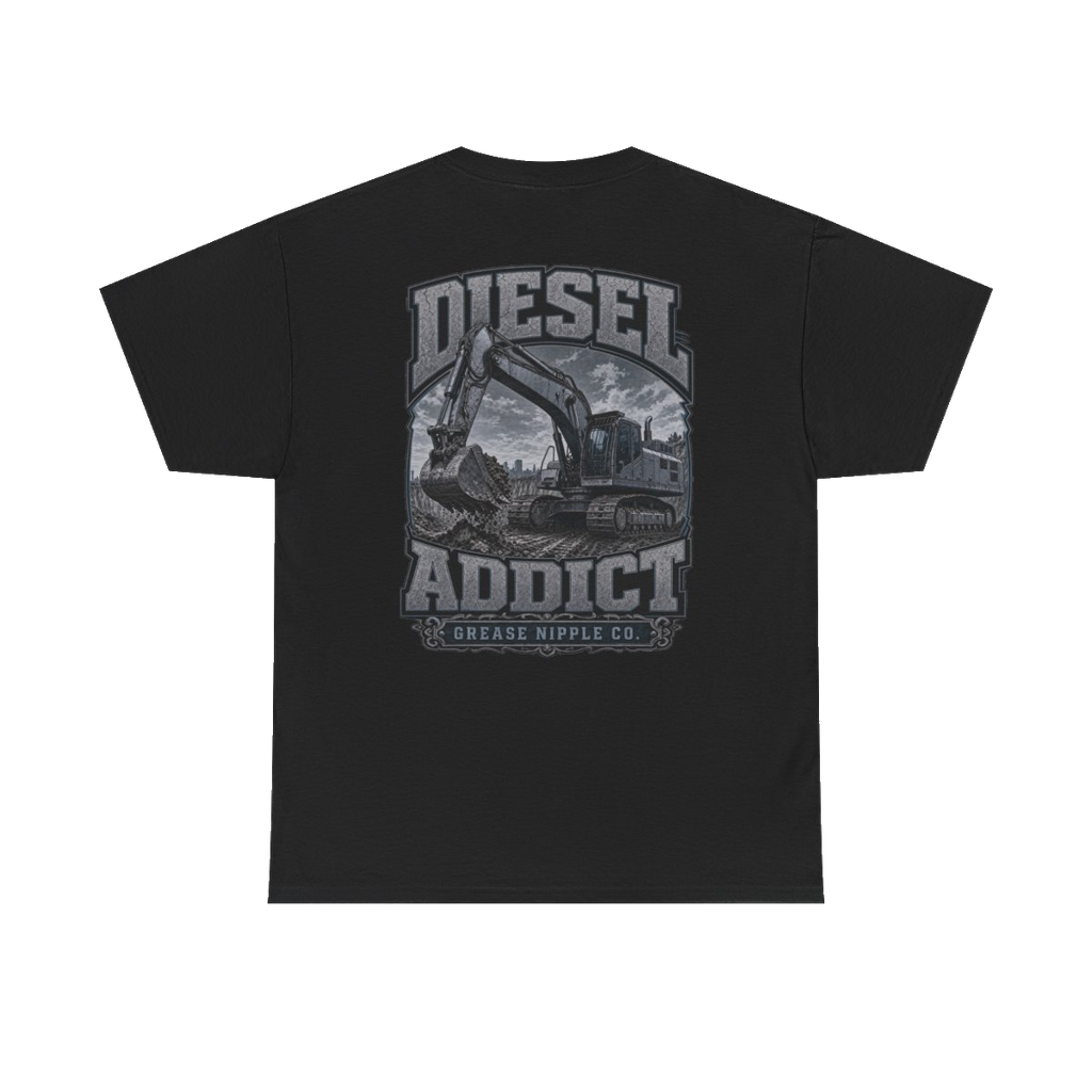 Back artwork on DIESEL ADDICT Excavator Heavy Cotton Tee in Black