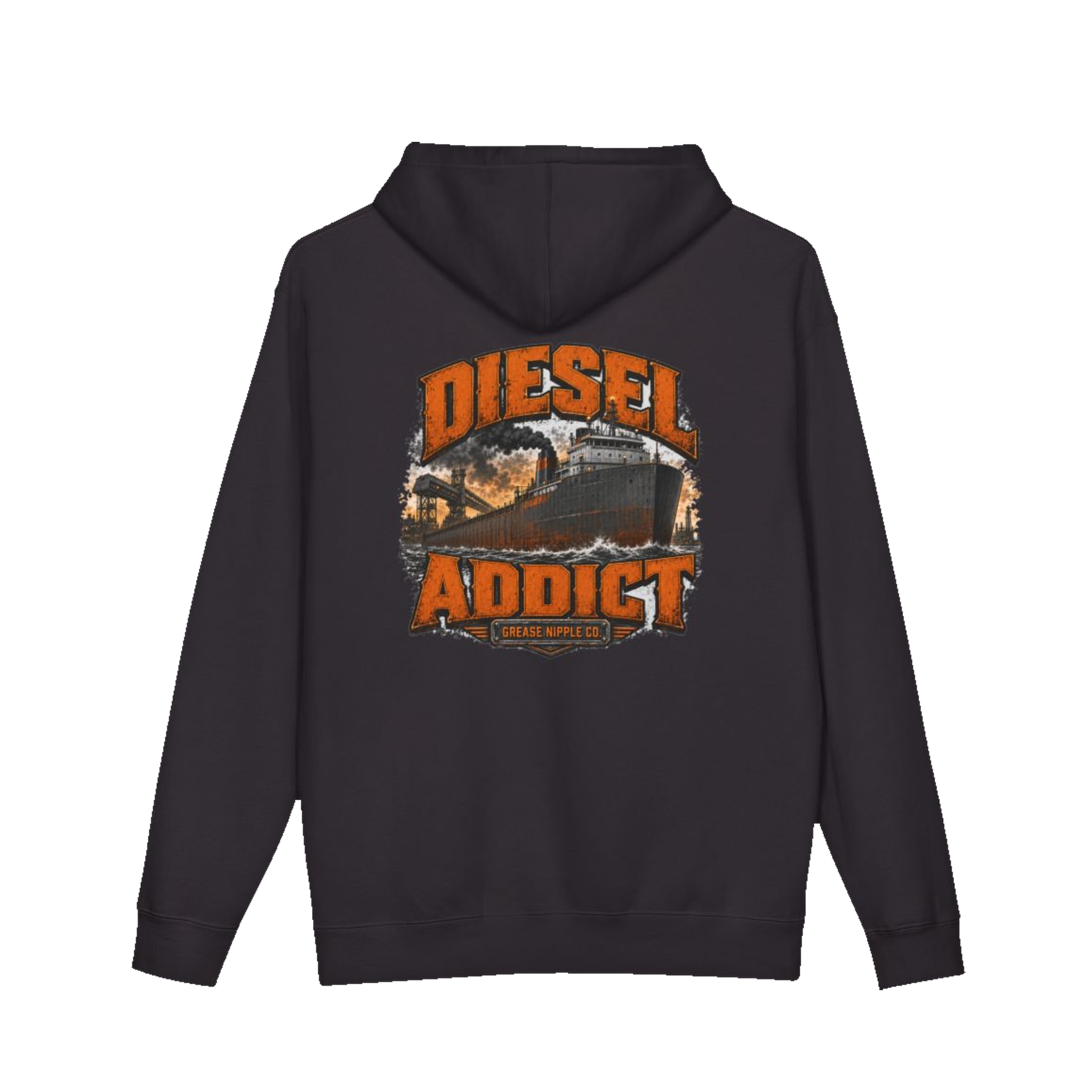 Back artwork on DIESEL ADDICT™ Lake Freighter Hoodie in Black