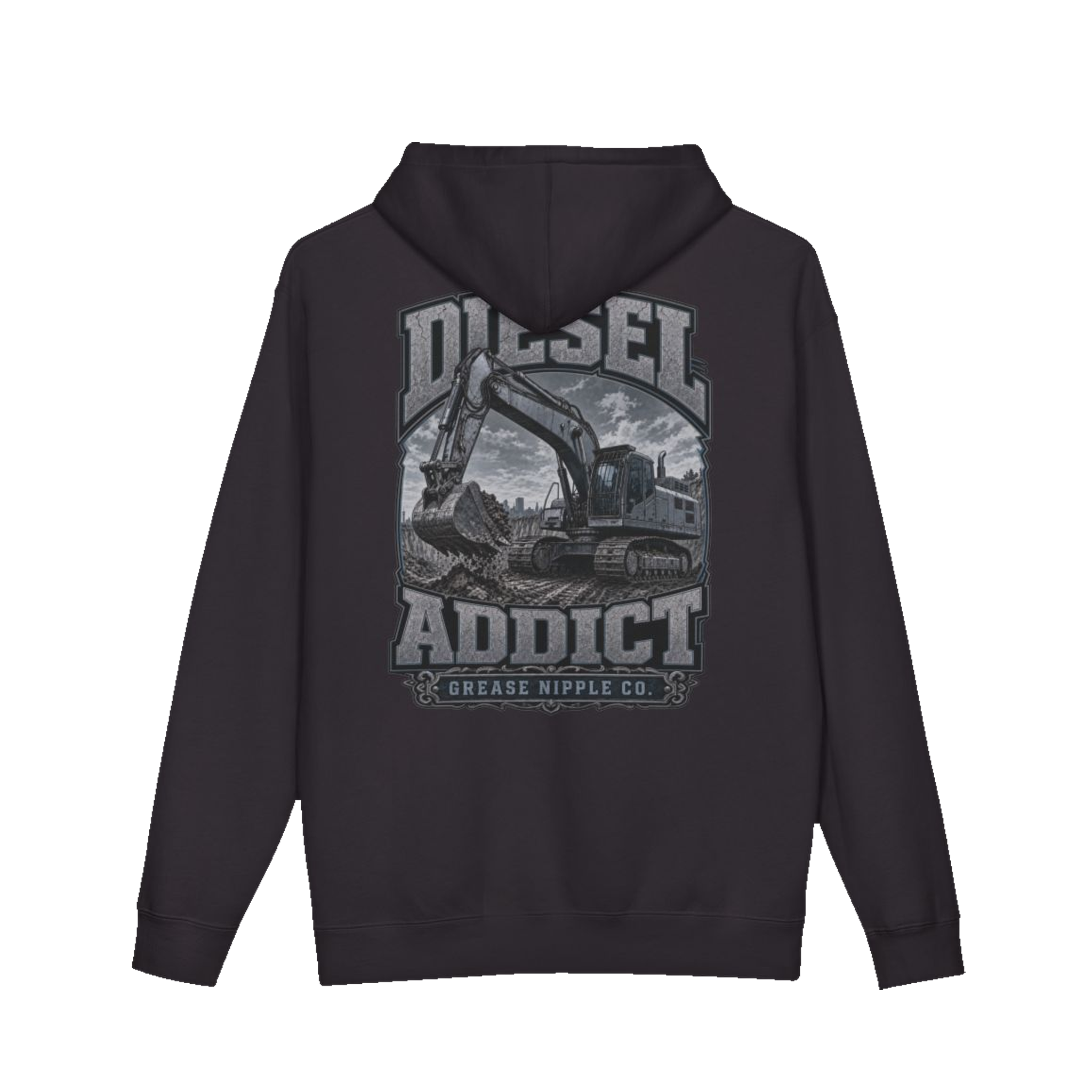 Back artwork on DIESEL ADDICT™ Excavator Hoodie in Black