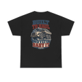 Back artwork on BUILT TO HAUL Articulated Quarry Hauler Heavy Cotton Tee in Black
