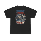 Back artwork on BUILT TO HAUL Articulated Quarry Hauler Heavy Cotton Tee in Black
