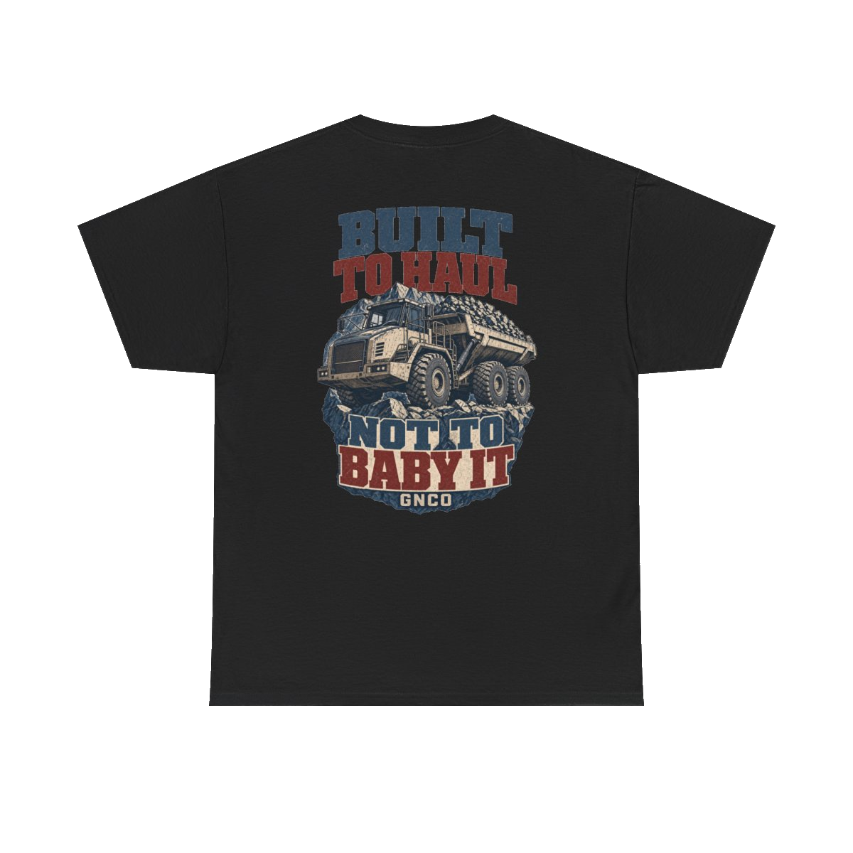 Back artwork on BUILT TO HAUL Articulated Quarry Hauler Heavy Cotton Tee in Black