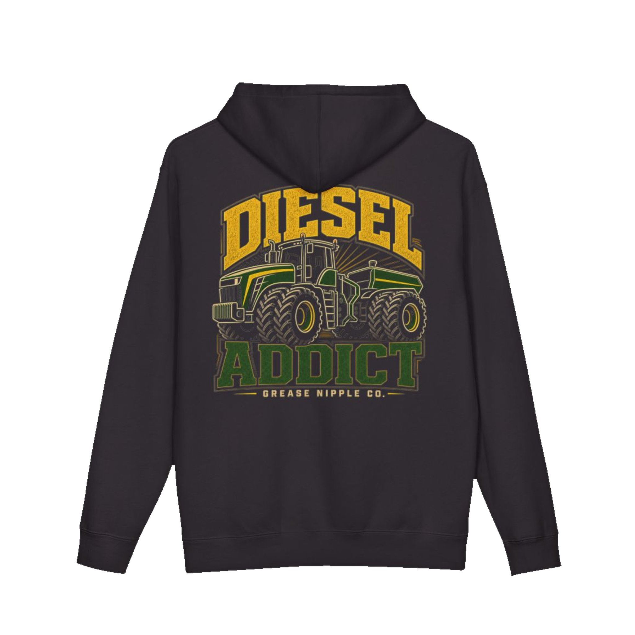 Back artwork on DIESEL ADDICT™ Articulated Tractor Hoodie in Black