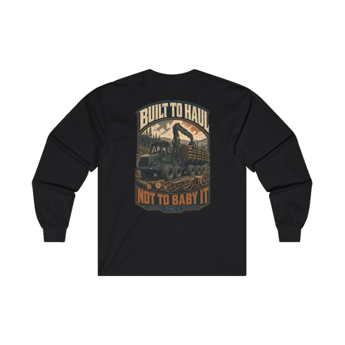 Back artwork on BUILT TO HAUL Forestry Log Forwarder Heavy Cotton Long Sleeve in Black