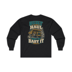Back artwork on BUILT TO HAUL Mining Haul Truck Heavy Cotton Long Sleeve in Black