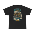 Back artwork on BUILT TO HAUL Mining Haul Truck Heavy Cotton Tee in Black