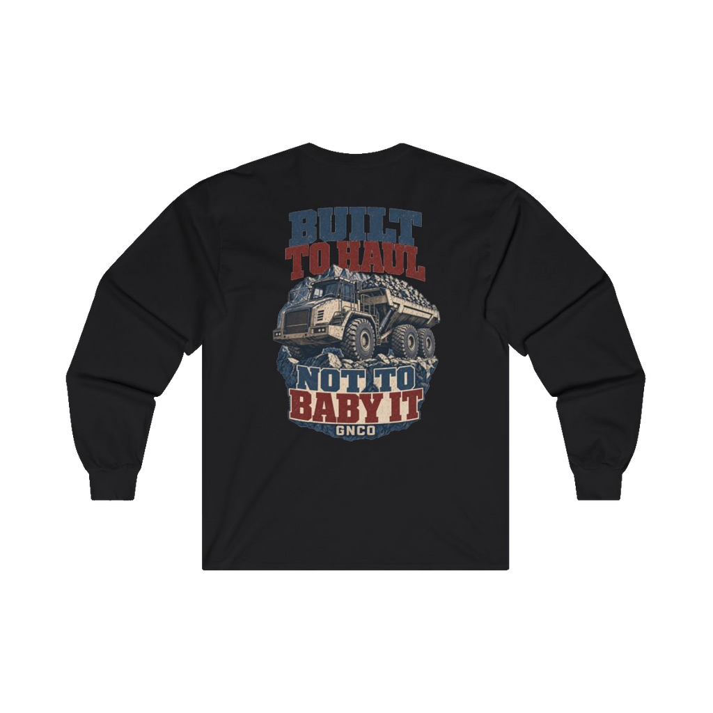 Back artwork on BUILT TO HAUL Articulated Quarry Hauler Heavy Cotton Long Sleeve in Black