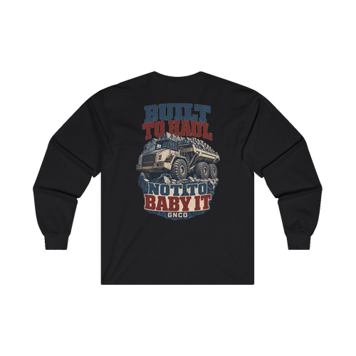 Back artwork on BUILT TO HAUL Articulated Quarry Hauler Heavy Cotton Long Sleeve in Black