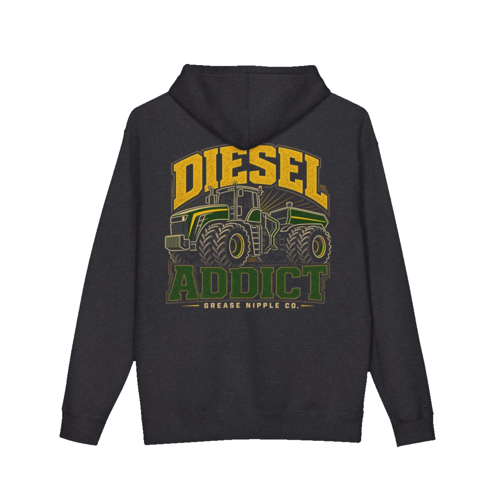 Back artwork on DIESEL ADDICT™ Articulated Tractor Hoodie in Charcoal Heather