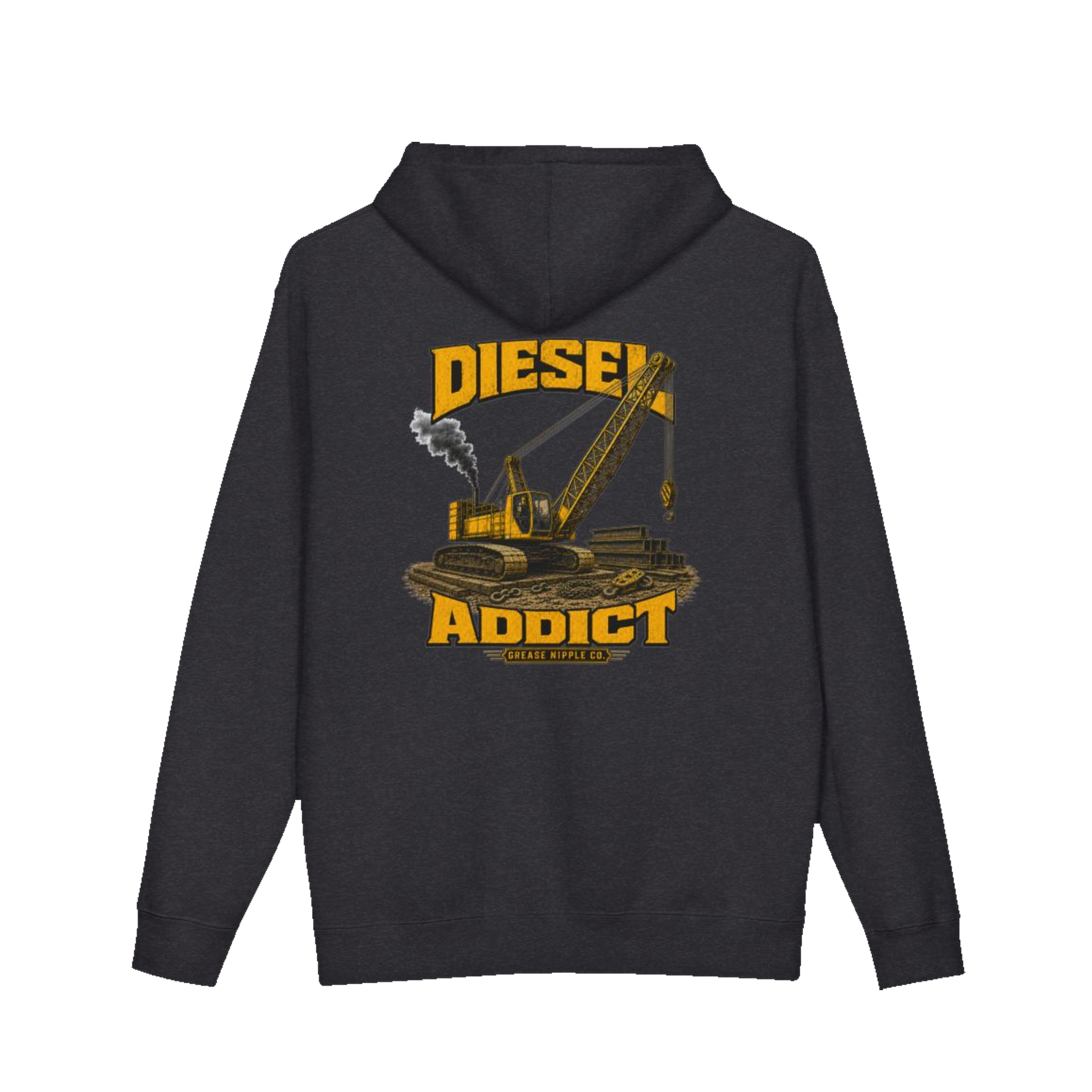Back artwork on DIESEL ADDICT™ Crawler Crane Hoodie in Charcoal Heather