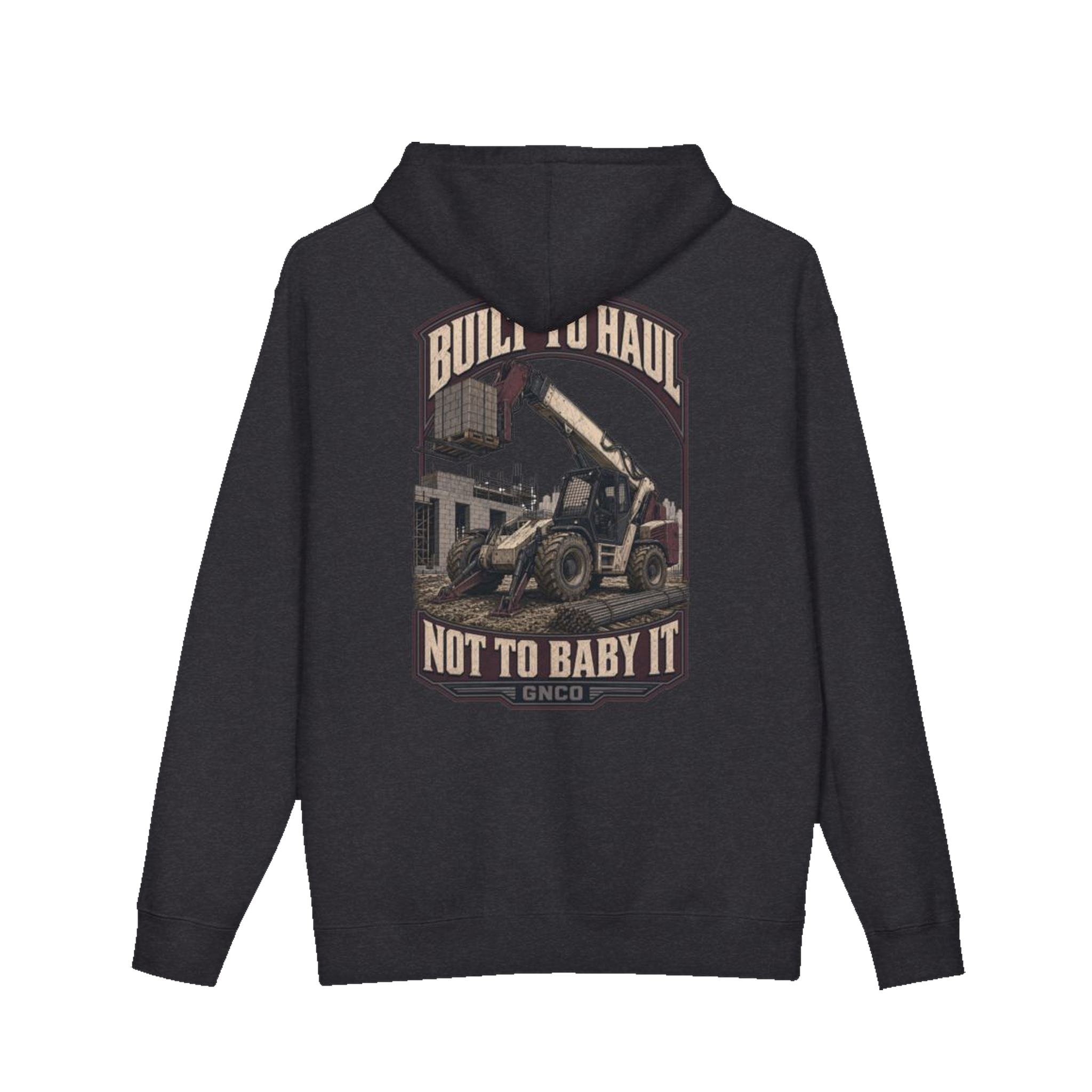 Back artwork on BUILT TO HAUL™ Telehandler Hoodie in Charcoal Heather