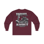 Back artwork on DIESEL ADDICT Excavator Tools Of The Trade Heavy Cotton Long Sleeve in Maroon