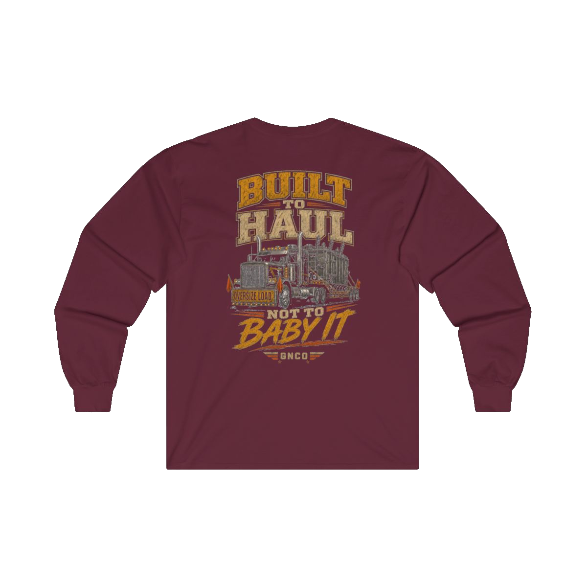 Back artwork on BUILT TO HAUL Transformer Heavy-Haul Heavy Cotton Long Sleeve in Maroon