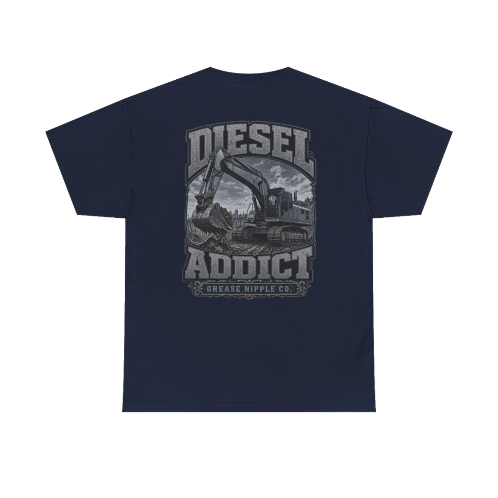 Back artwork on DIESEL ADDICT Excavator Heavy Cotton Tee in Navy