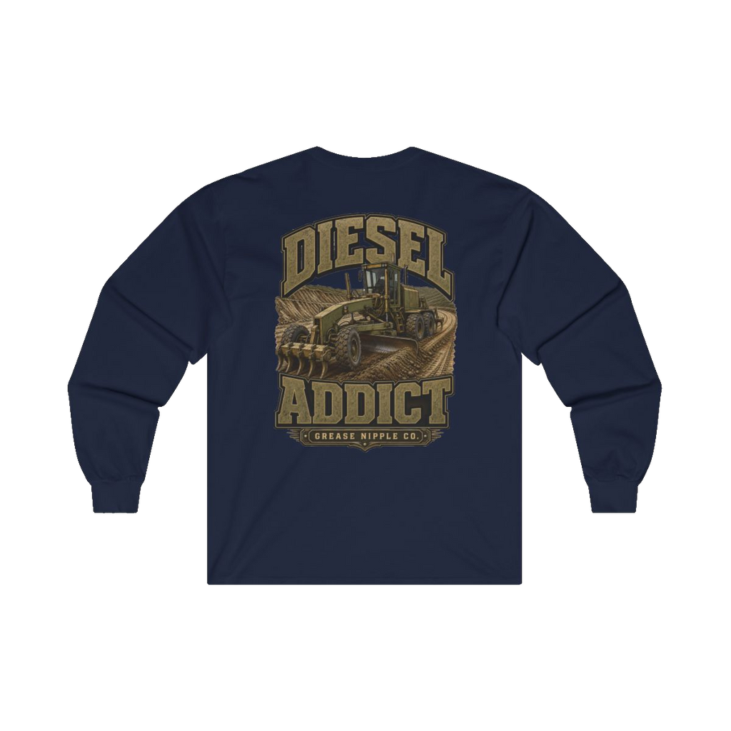 Back artwork on DIESEL ADDICT Motor Grader Heavy Cotton Long Sleeve in Navy