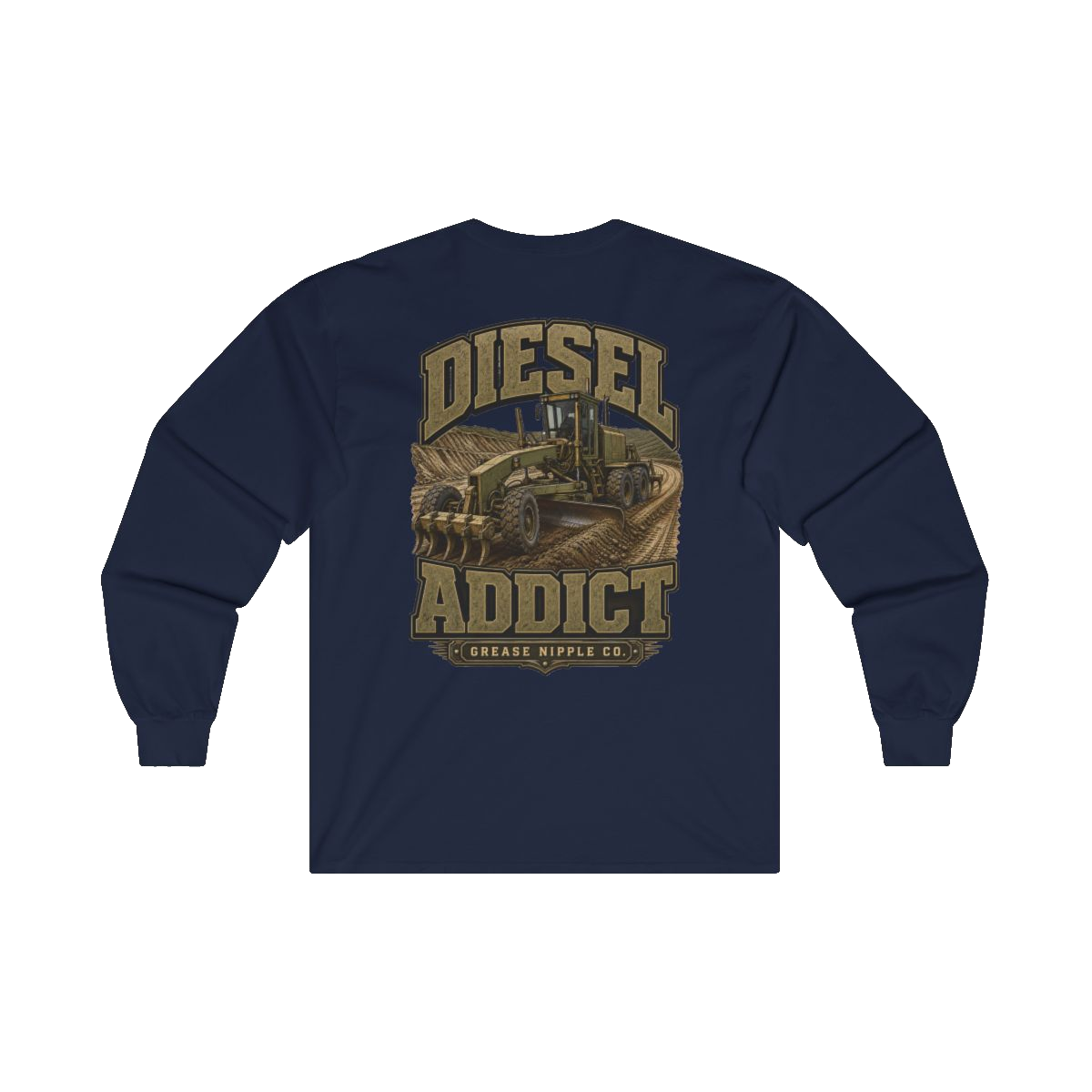 Back artwork on DIESEL ADDICT Motor Grader Heavy Cotton Long Sleeve in Navy