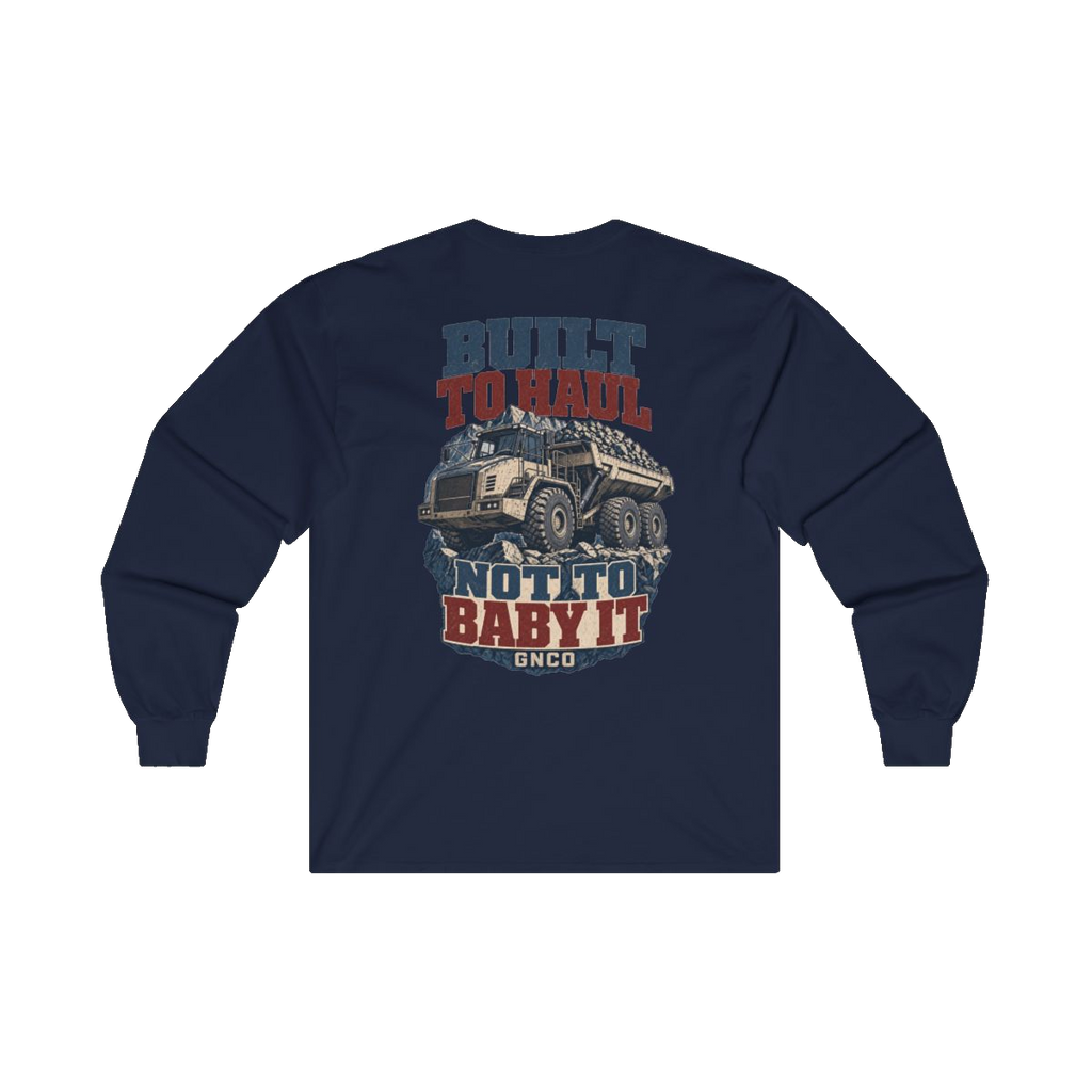 Back artwork on BUILT TO HAUL Articulated Quarry Hauler Heavy Cotton Long Sleeve in Navy