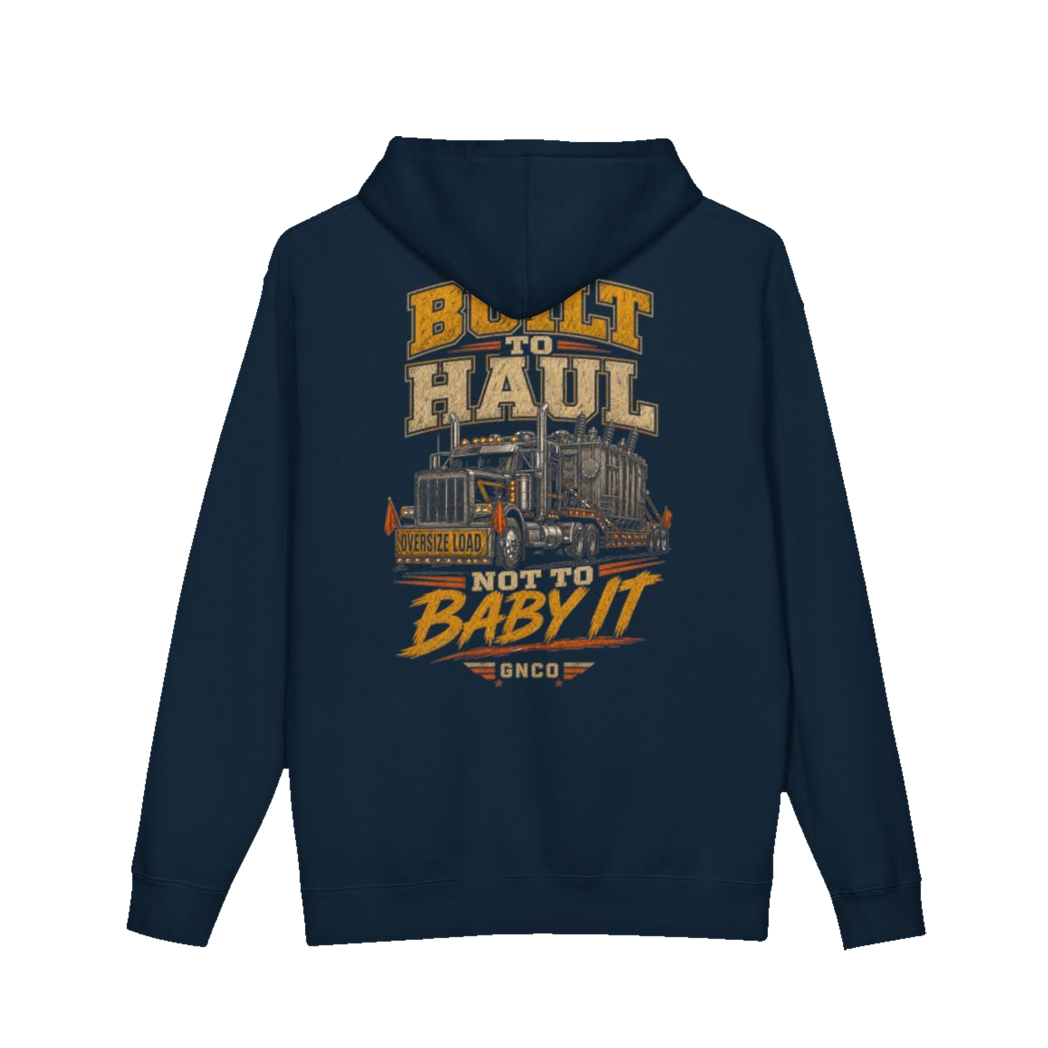 Back artwork on BUILT TO HAUL™ Transformer Heavy-Haul Hoodie in Navy