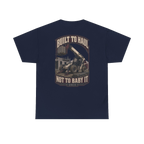 Back artwork on BUILT TO HAUL Telehandler Heavy Cotton Tee in Navy
