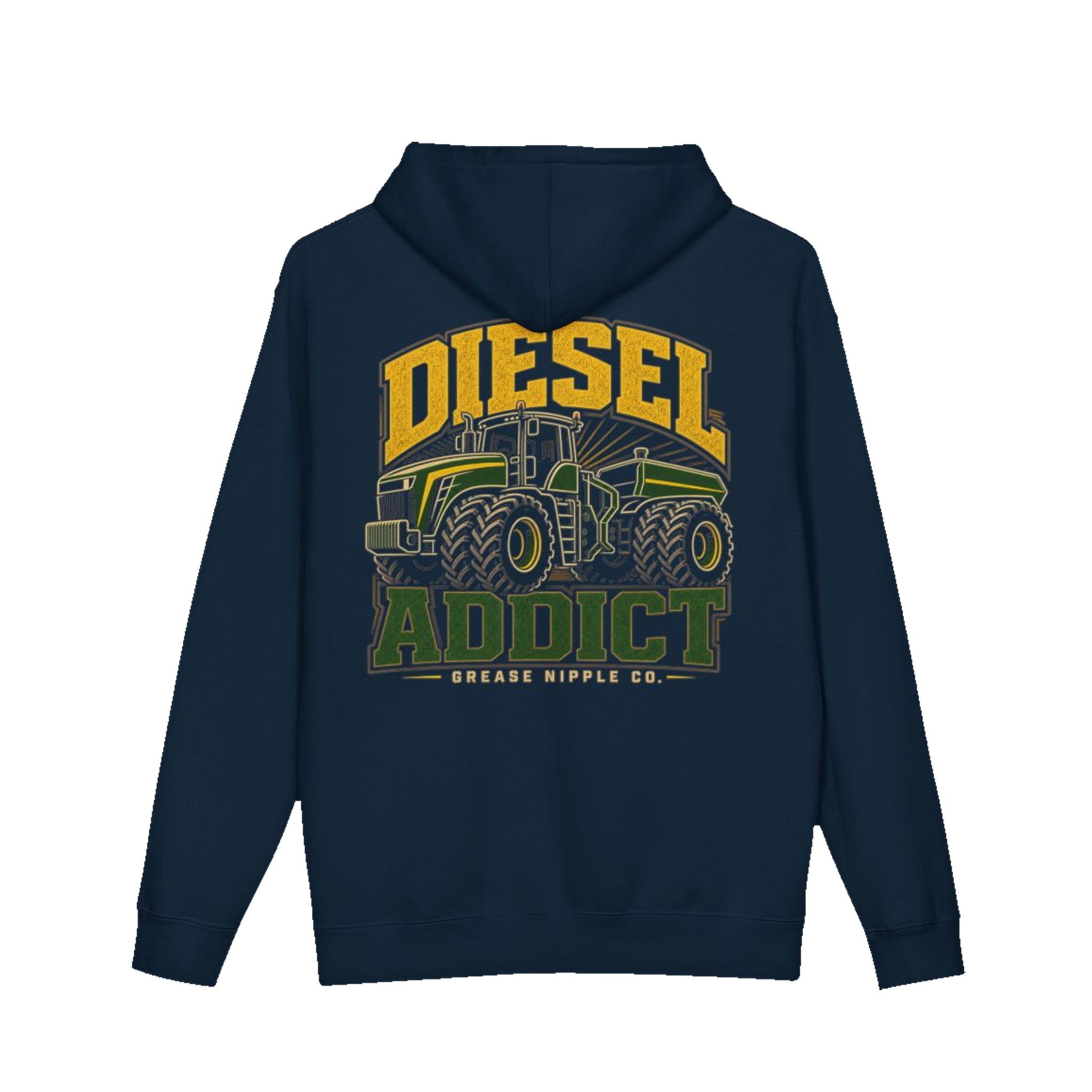 Back artwork on DIESEL ADDICT™ Articulated Tractor Hoodie in Navy