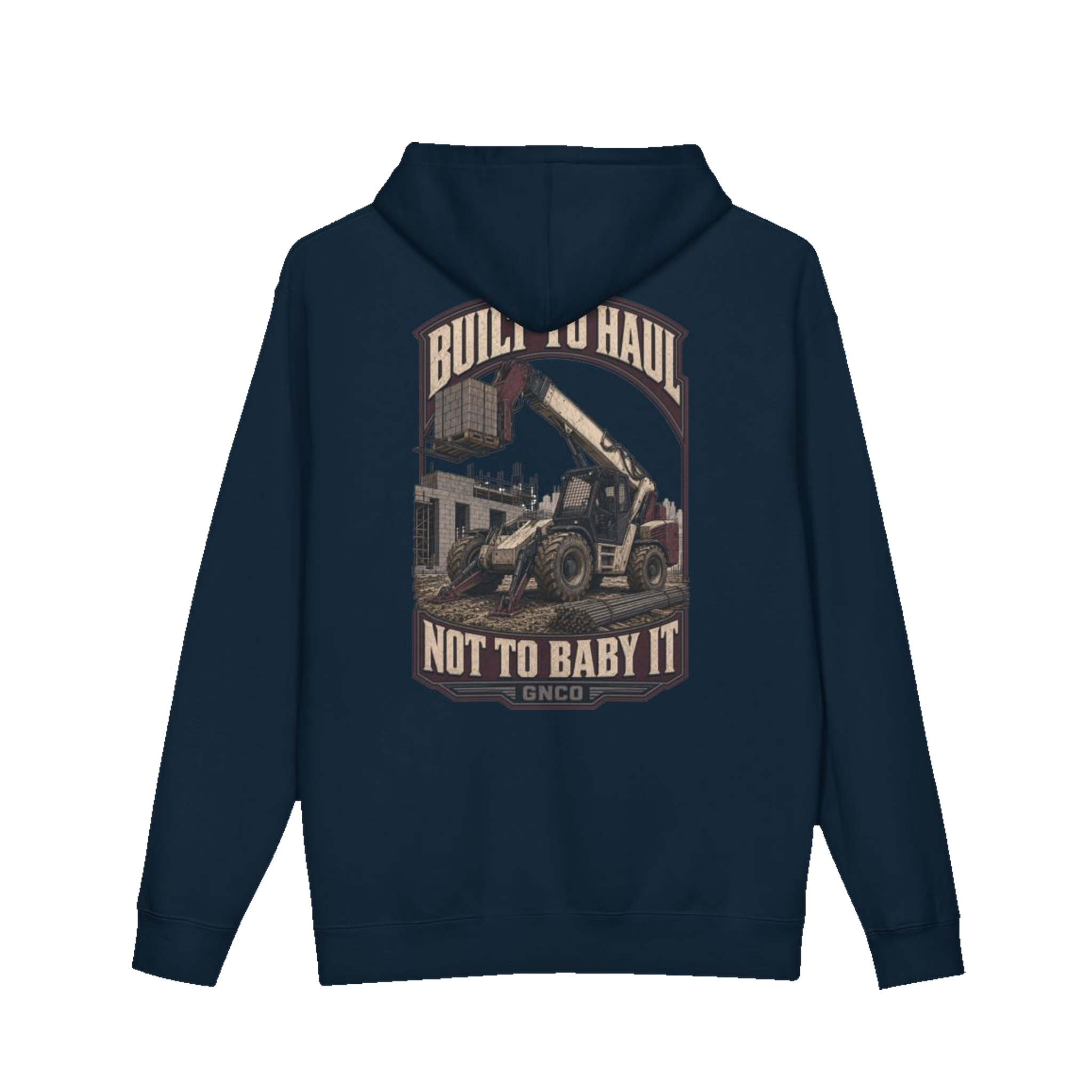 Back artwork on BUILT TO HAUL™ Telehandler Hoodie in Navy