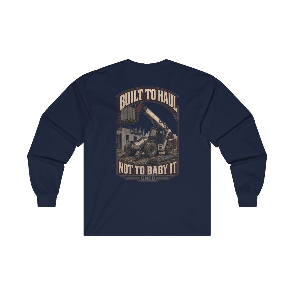 Back artwork on BUILT TO HAUL Telehandler Heavy Cotton Long Sleeve in Navy