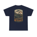 Back artwork on BUILT TO HAUL Forestry Log Forwarder Heavy Cotton Tee in Navy