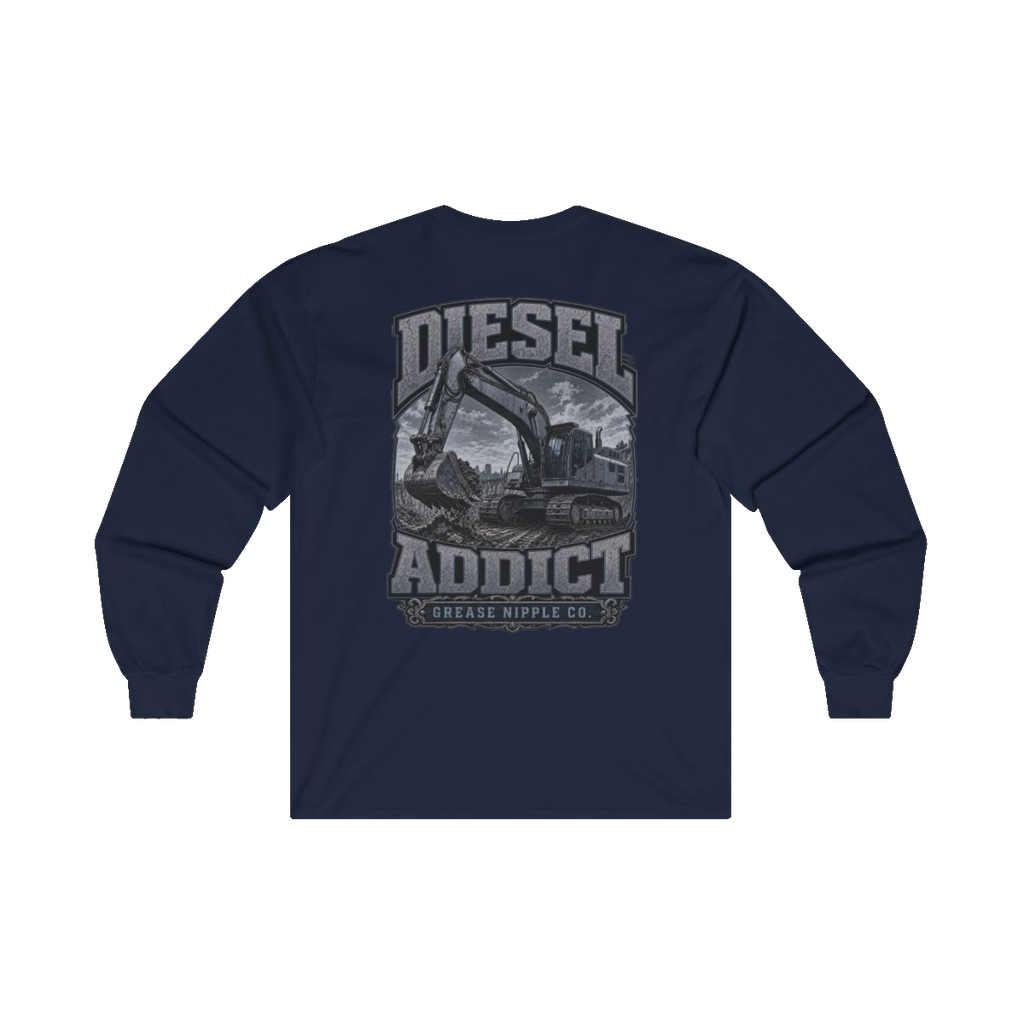Back artwork on DIESEL ADDICT Excavator Heavy Cotton Long Sleeve in Navy