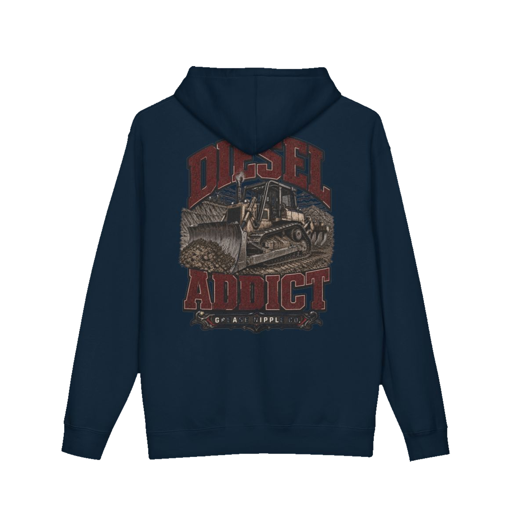 Back artwork on DIESEL ADDICT™ Crawler Dozer Hoodie in Navy
