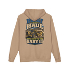 Back artwork on BUILT TO HAUL™ Wheel Tractor-Scraper Hoodie in Sandstone