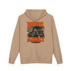Back artwork on DIESEL ADDICT™ Quarry Haul Truck Hoodie in Sandstone