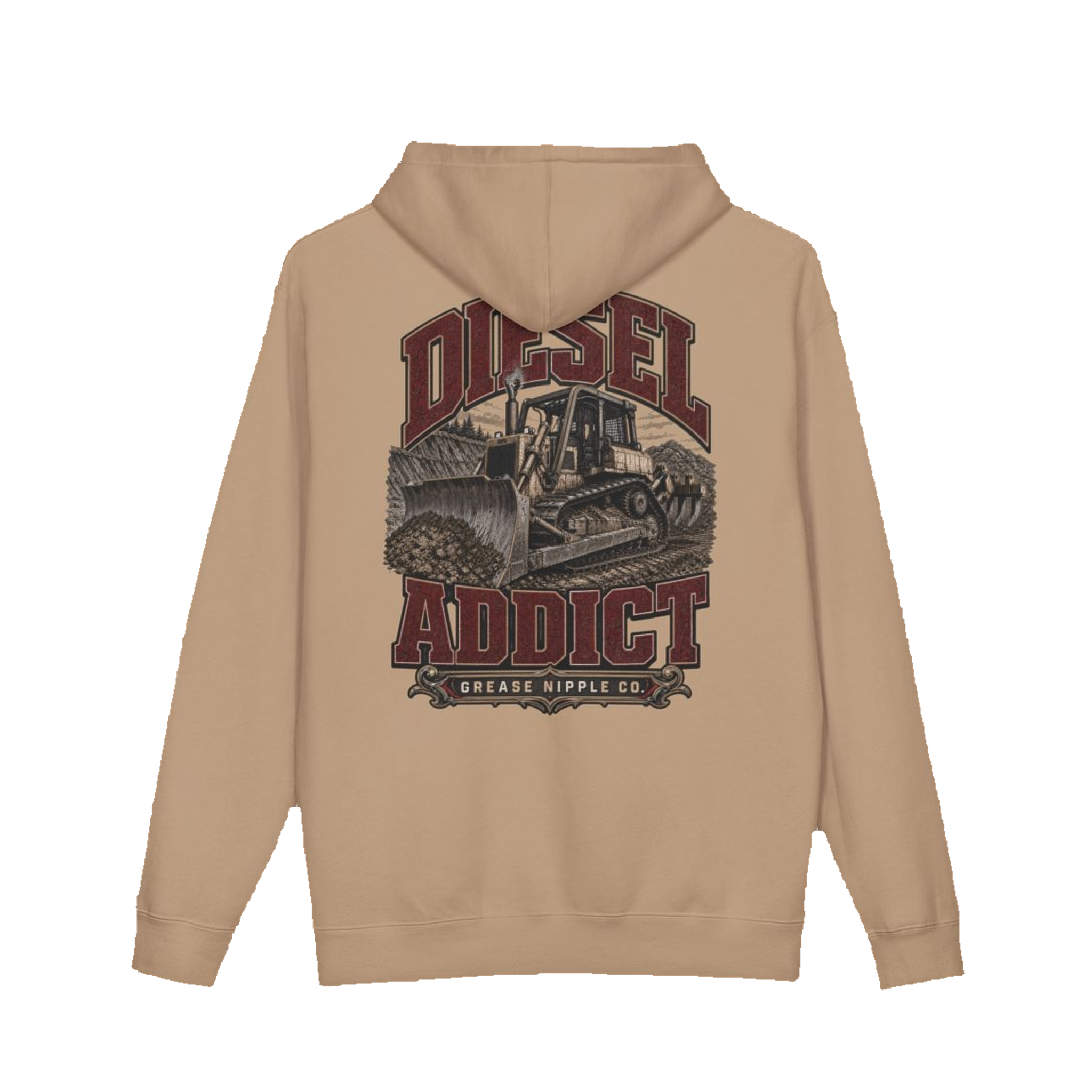 Back artwork on DIESEL ADDICT™ Crawler Dozer Hoodie in Sandstone