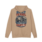 Back artwork on BUILT TO HAUL™ Articulated Quarry Hauler Hoodie in Sandstone