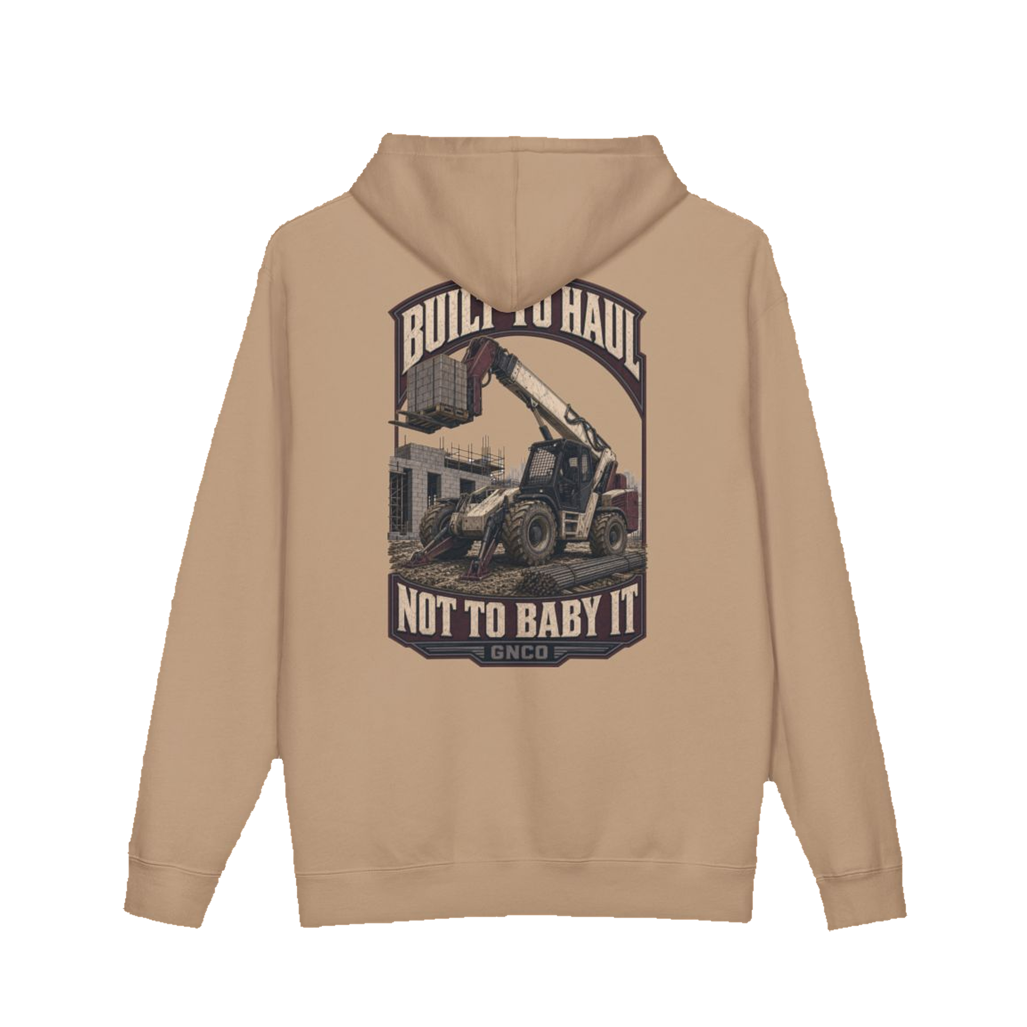 Back artwork on BUILT TO HAUL™ Telehandler Hoodie in Sandstone