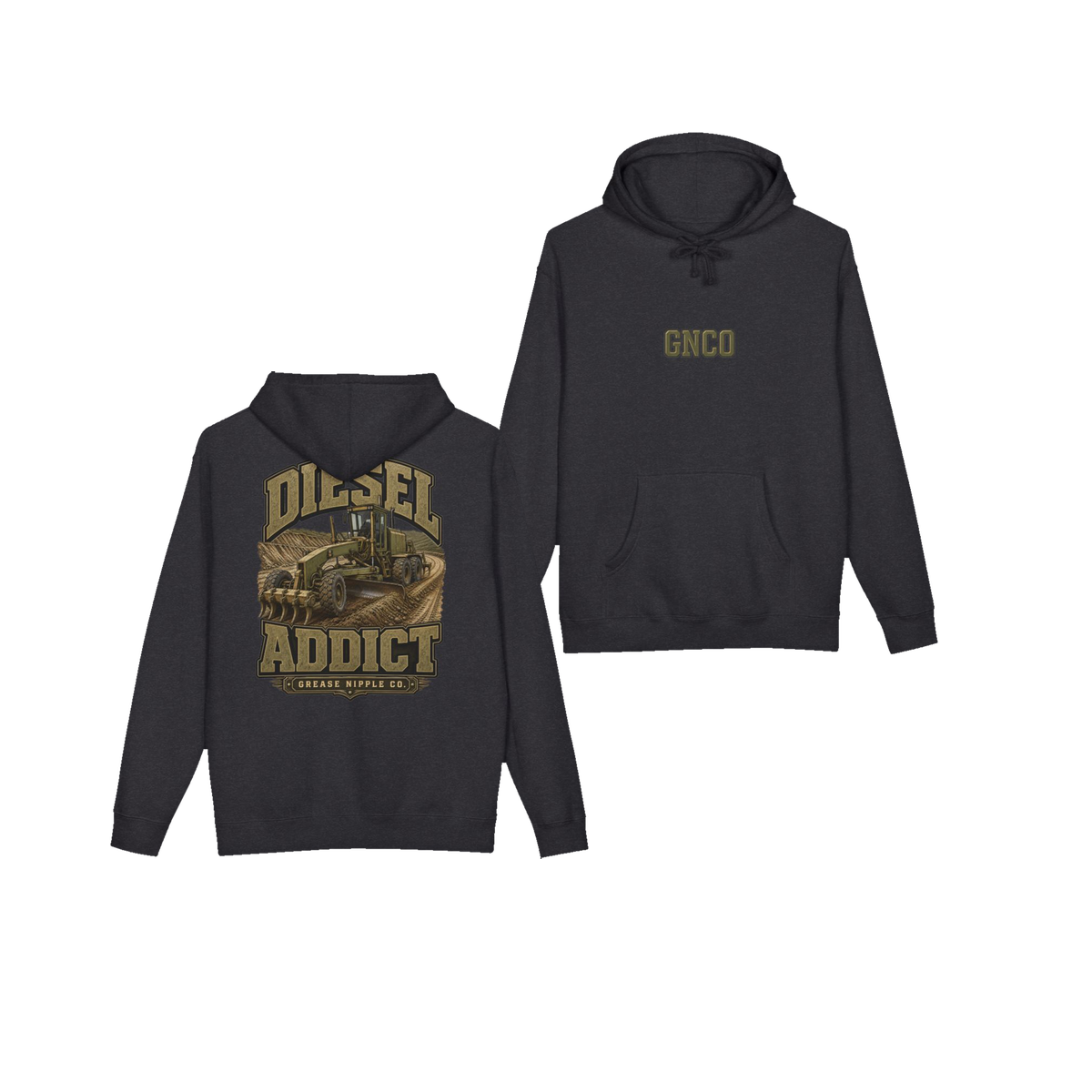 Front and back views of DIESEL ADDICT™ Motor Grader Hoodie in 123847