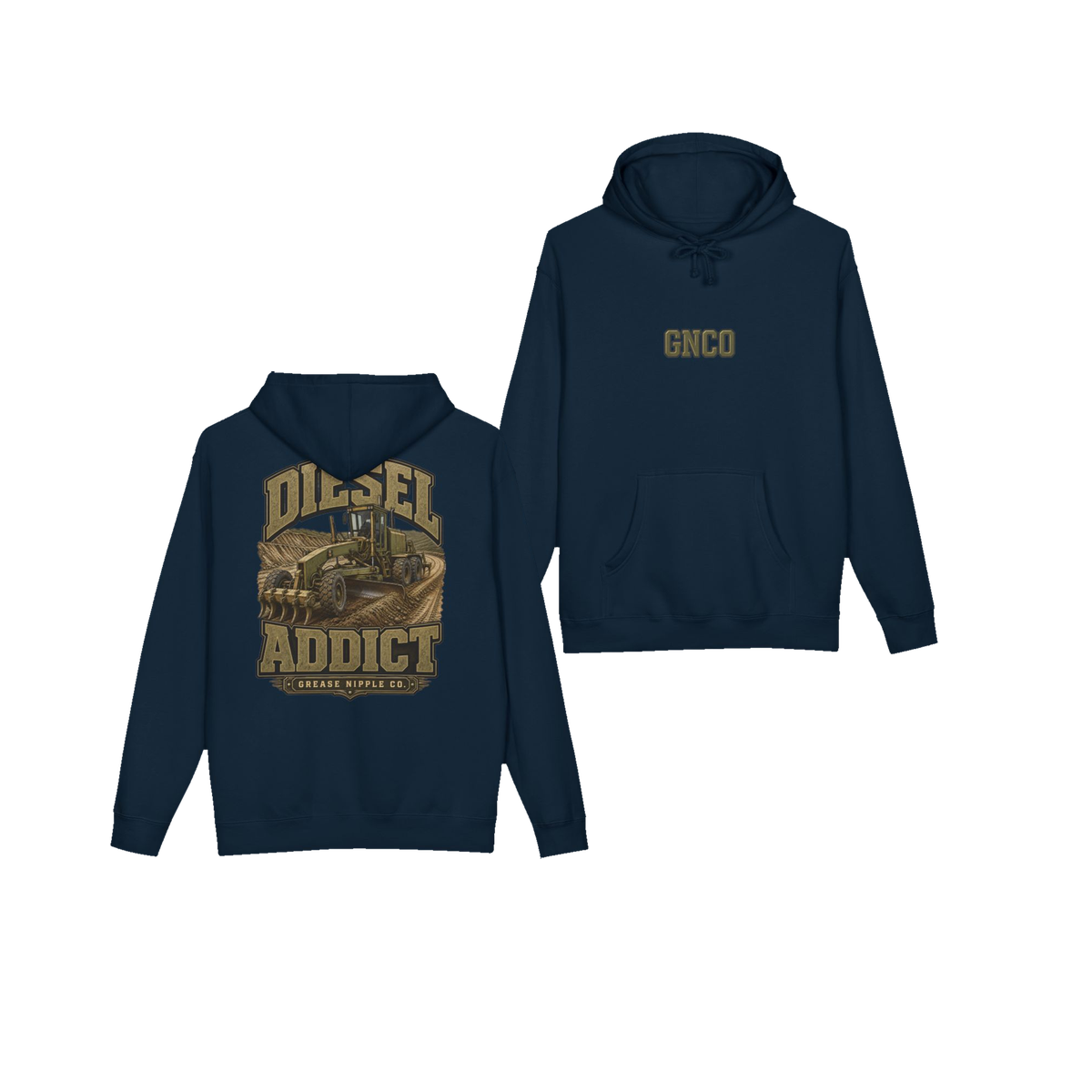 Front and back views of DIESEL ADDICT™ Motor Grader Hoodie in 147878