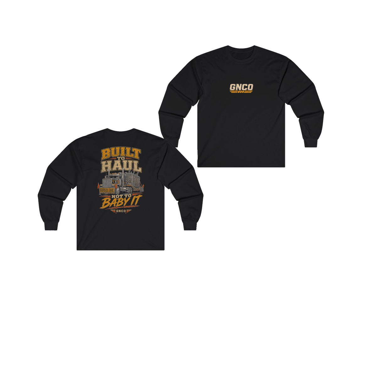 Front and back views of BUILT TO HAUL Transformer Heavy-Haul Heavy Cotton Long Sleeve in Black