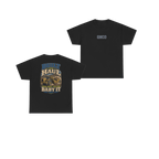 Front and back views of BUILT TO HAUL Wheel Tractor-Scraper Heavy Cotton Tee in Black